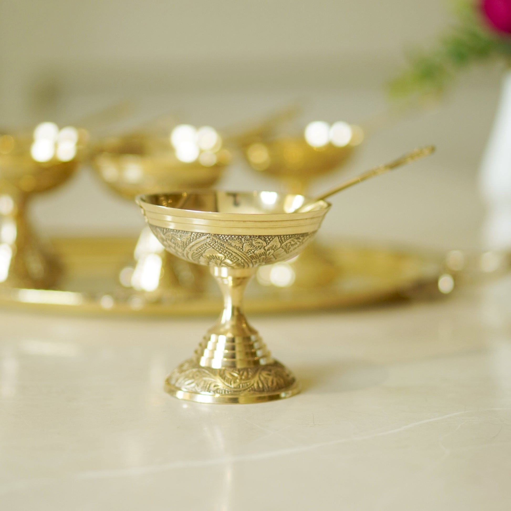 13 Pieces Brass Ice Cream Serving Set
