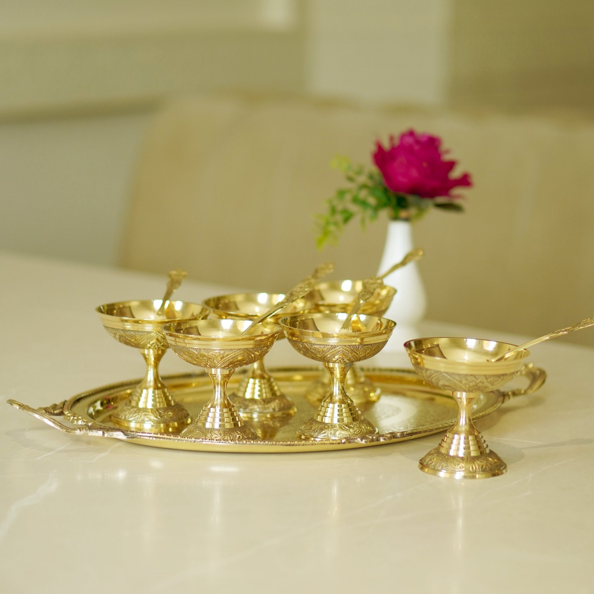 13 Pieces Brass Ice Cream Serving Set