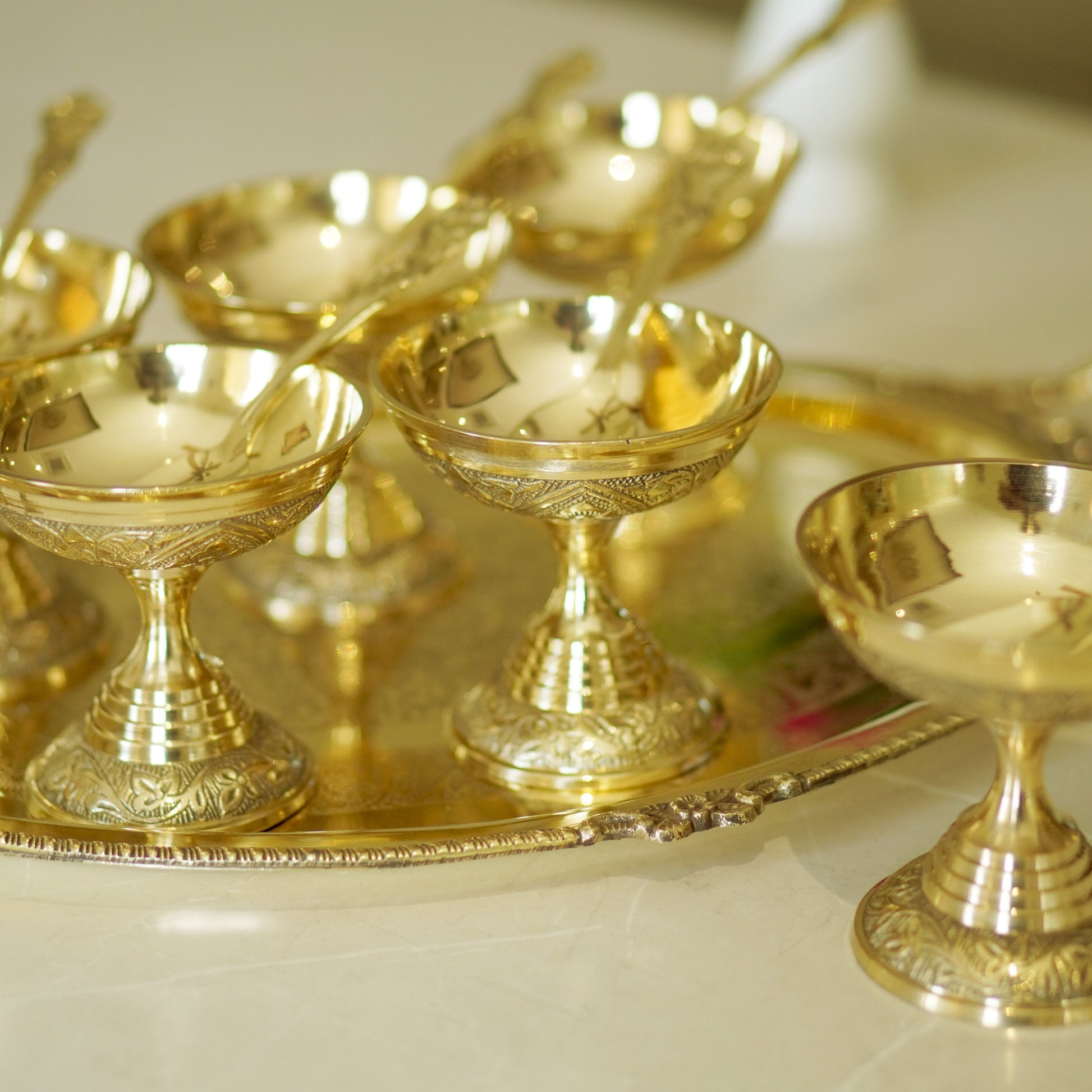 13 Pieces Brass Ice Cream Serving Set