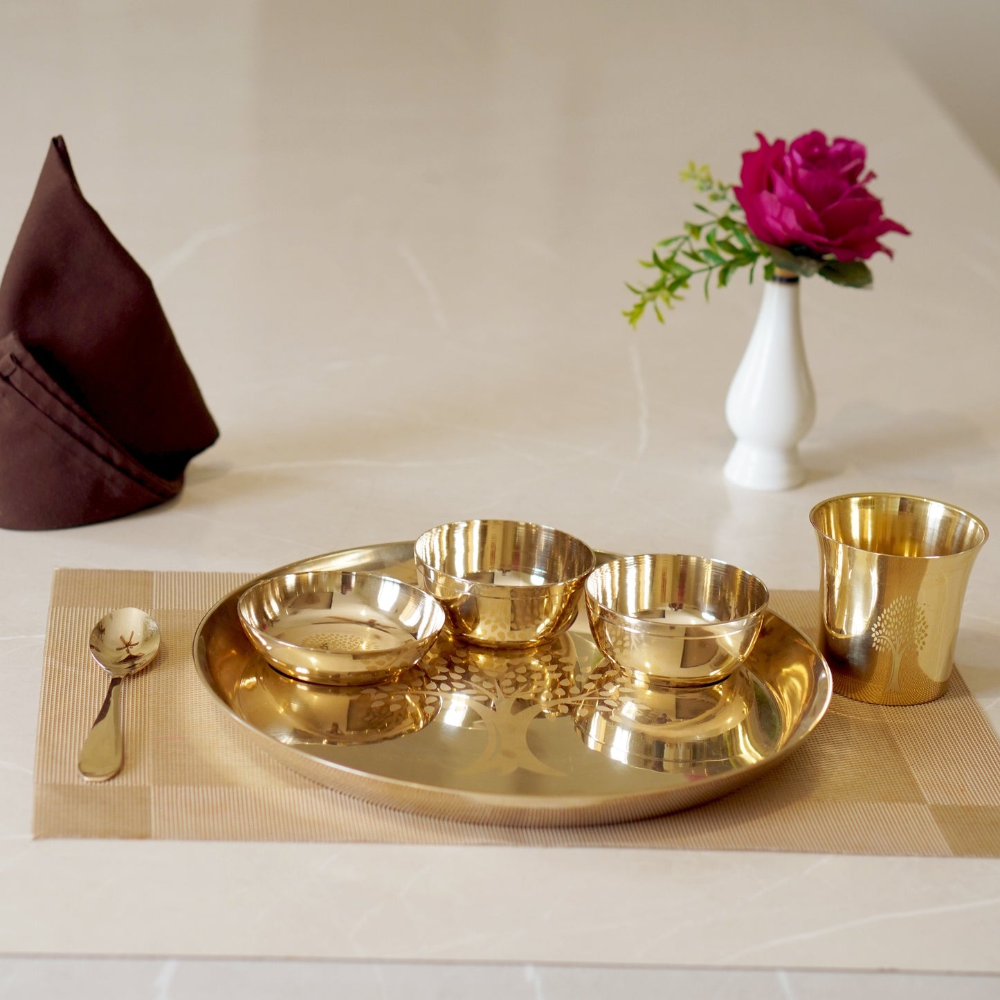 Bronze / Kansa Dinner Set Engraved Glossy (Pack of 6)