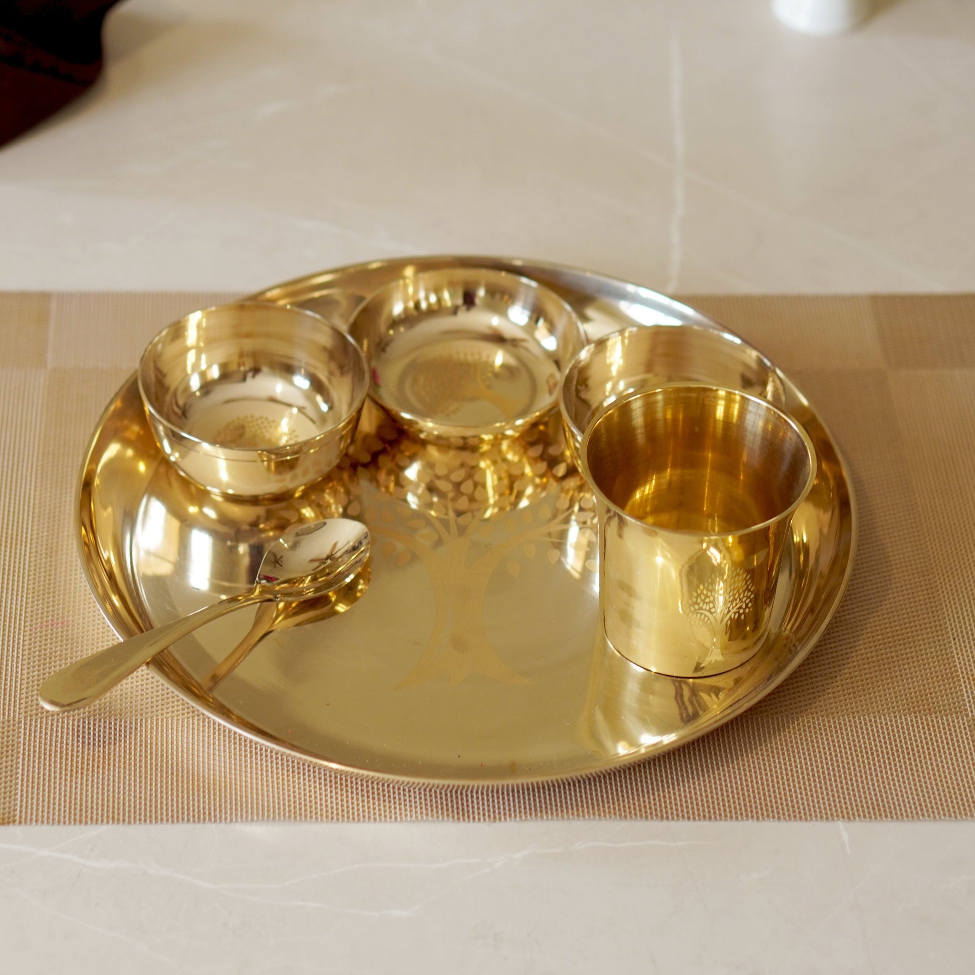 Bronze / Kansa Dinner Set Engraved Glossy (Pack of 6)