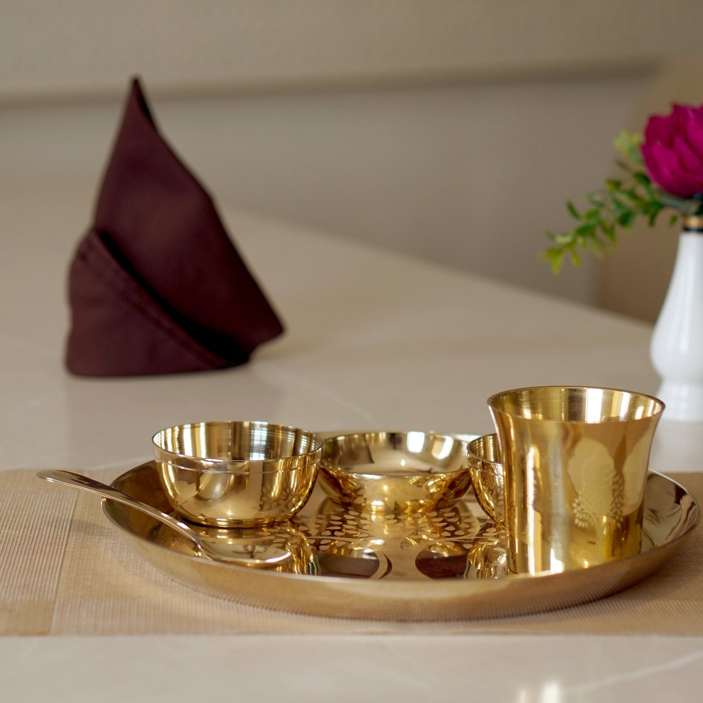 Bronze / Kansa Dinner Set Engraved Glossy (Pack of 6)