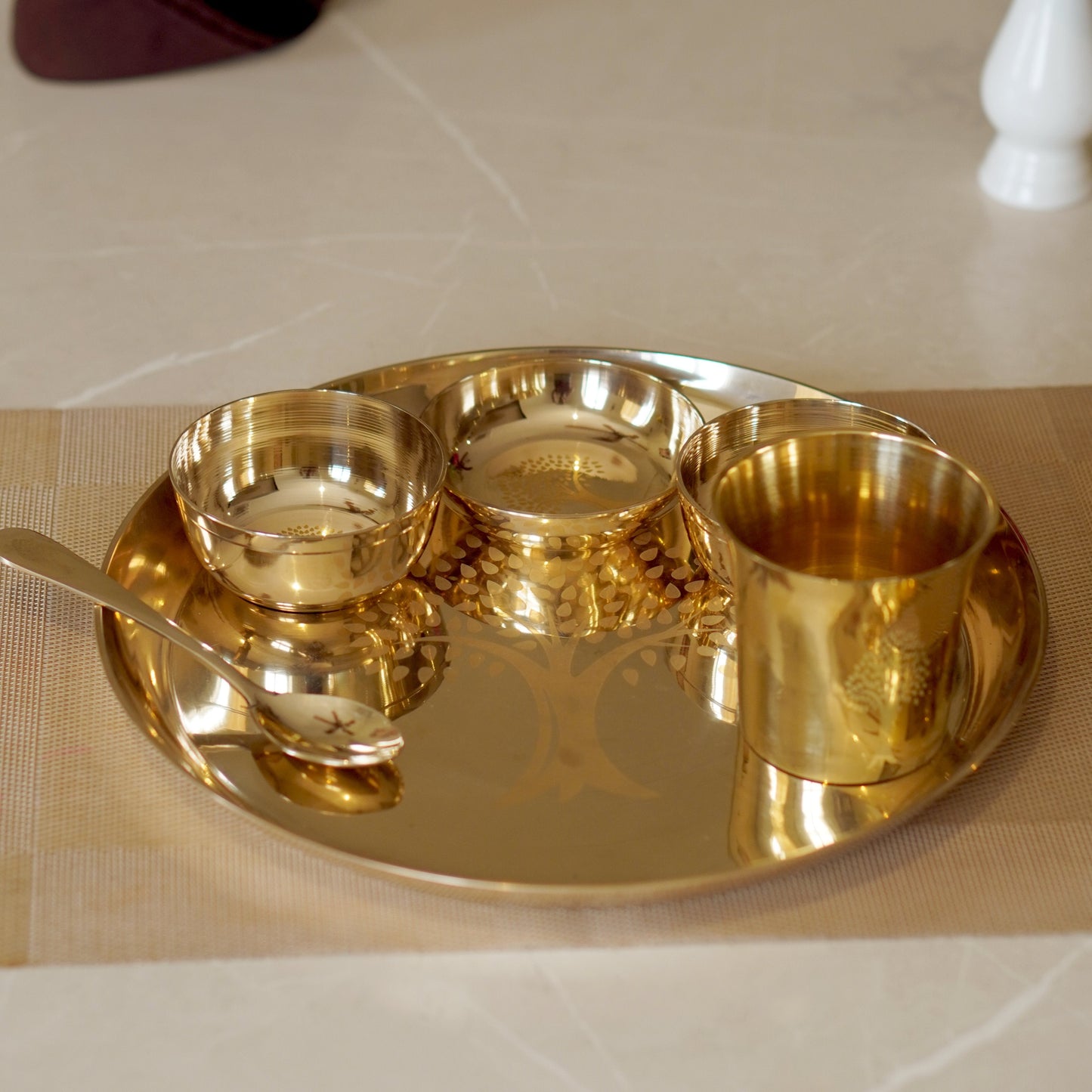 Bronze / Kansa Dinner Set Engraved Glossy (Pack of 6)