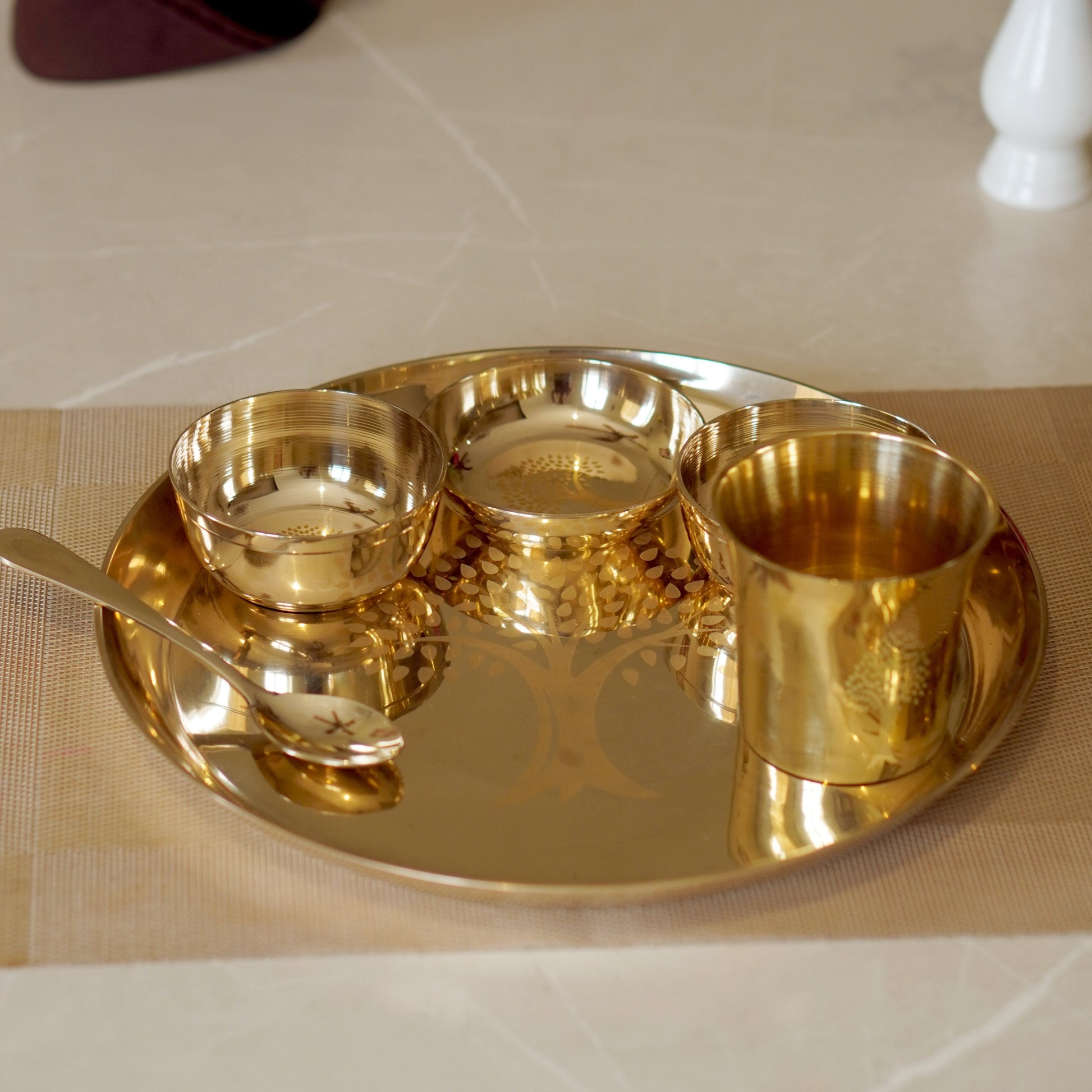 Bronze / Kansa Dinner Set Engraved Glossy (Pack of 6)