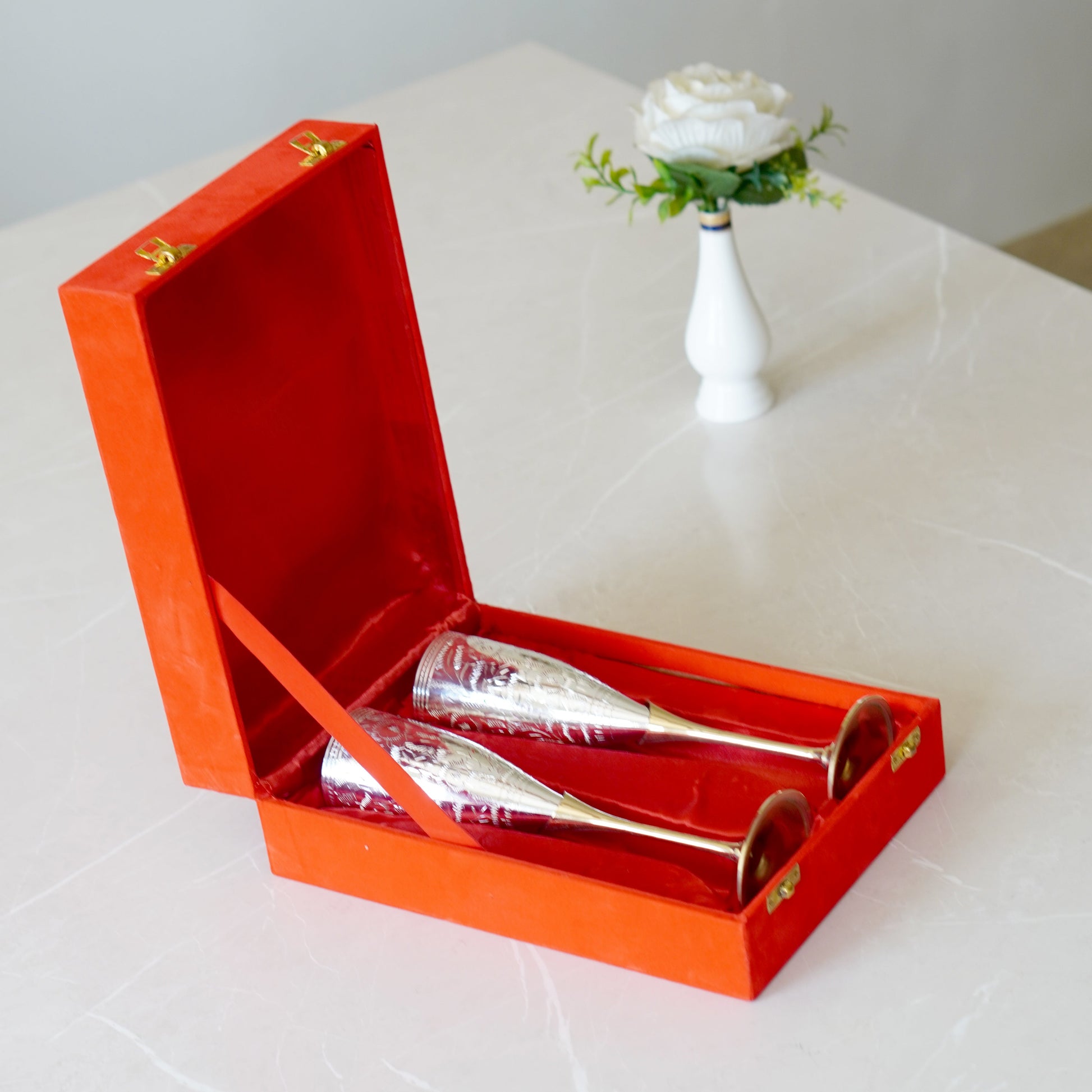Brass Wine Glasses with Velvet Box