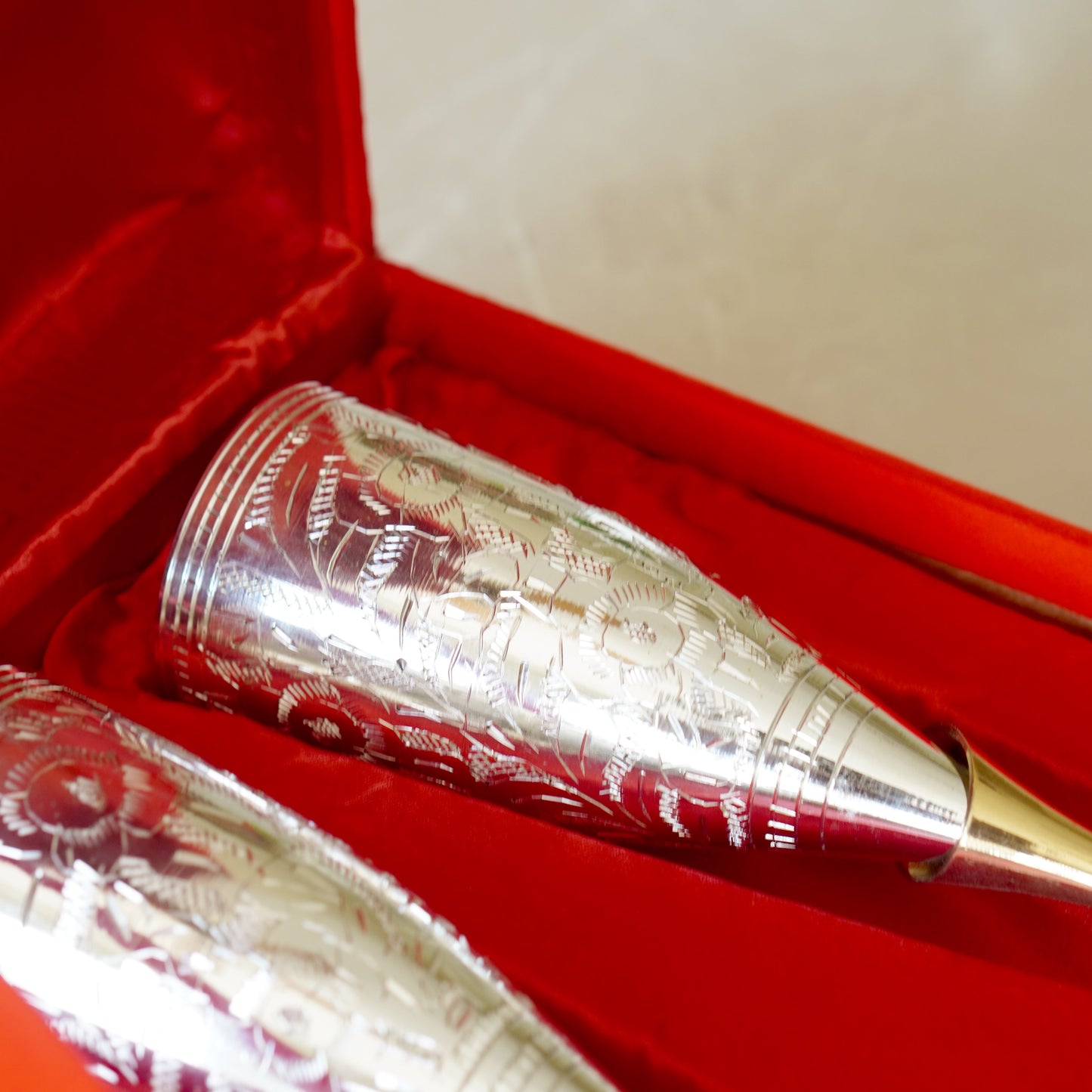 Brass Wine Glasses with Velvet Box