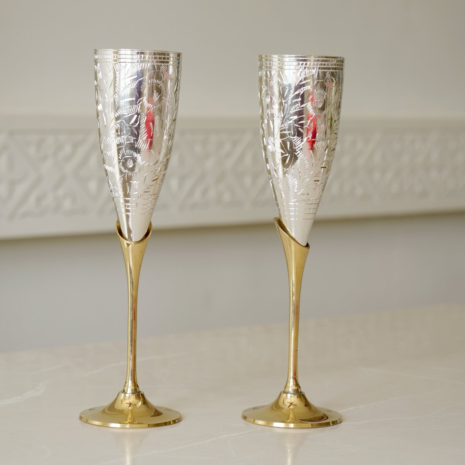 Brass Wine Glasses with Velvet Box