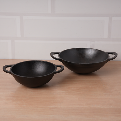 CASTrong Cast Iron Cookware Set - Kadai [1.4L]+Kadai [2.2L],Pre-seasoned,100% Pure,Toxin-free