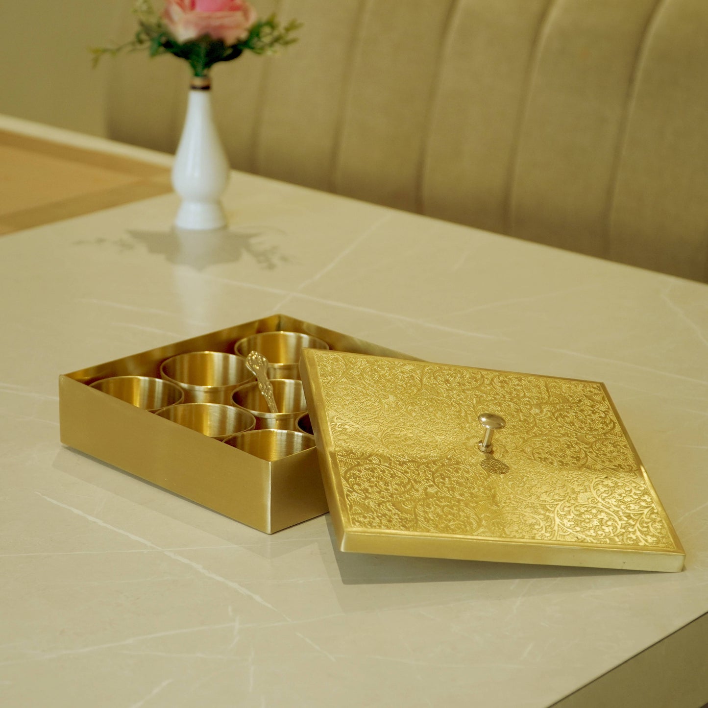 Brass Square Matte Masala Daani/Spice Box