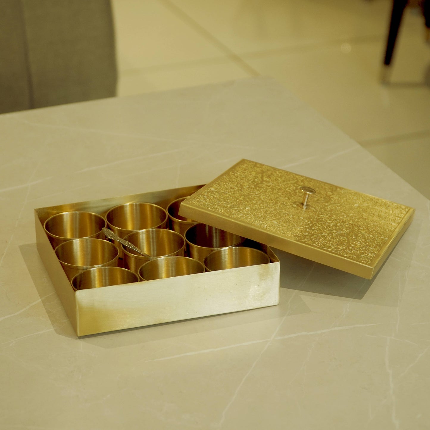 Brass Square Matte Masala Daani/Spice Box