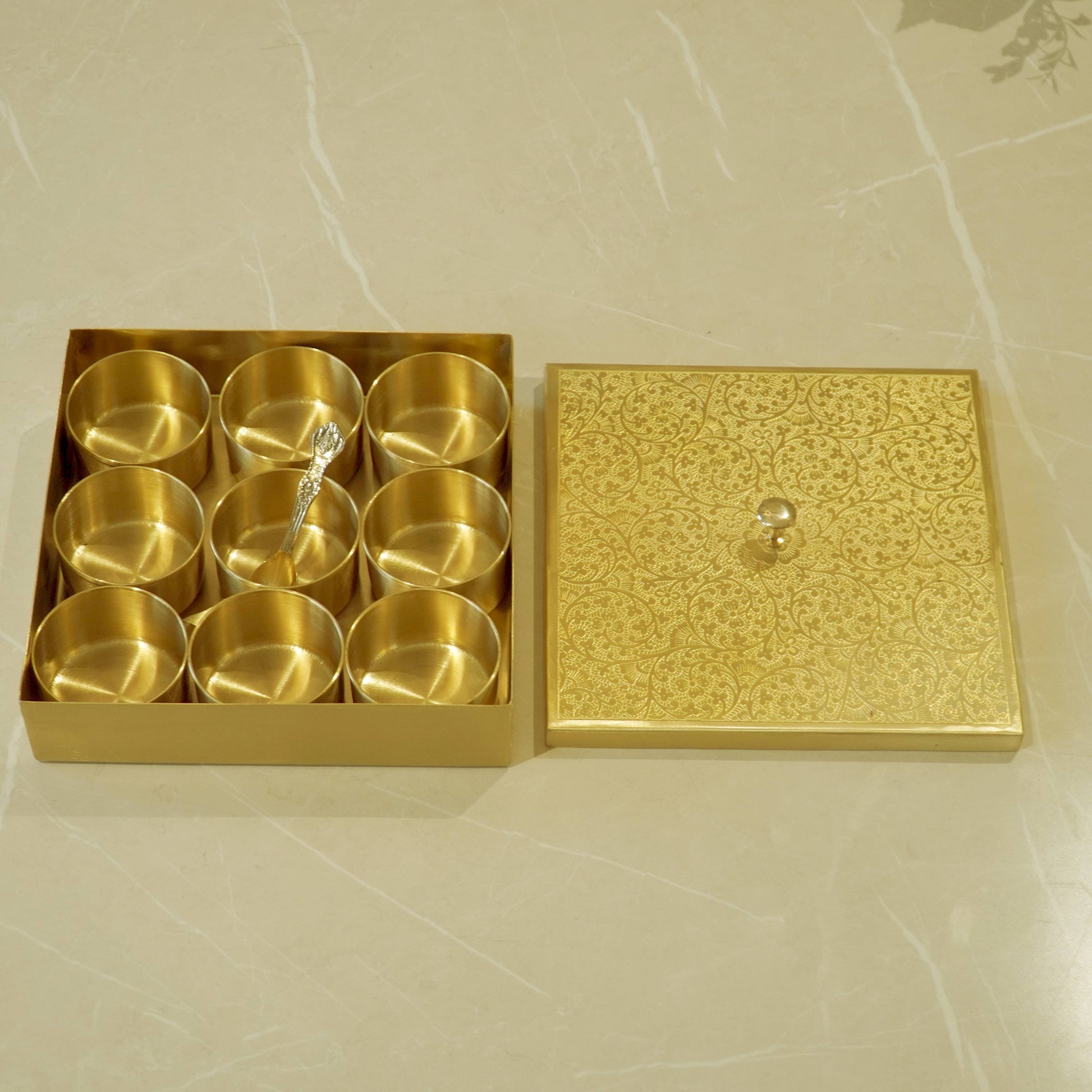 Brass Square Matte Masala Daani/Spice Box