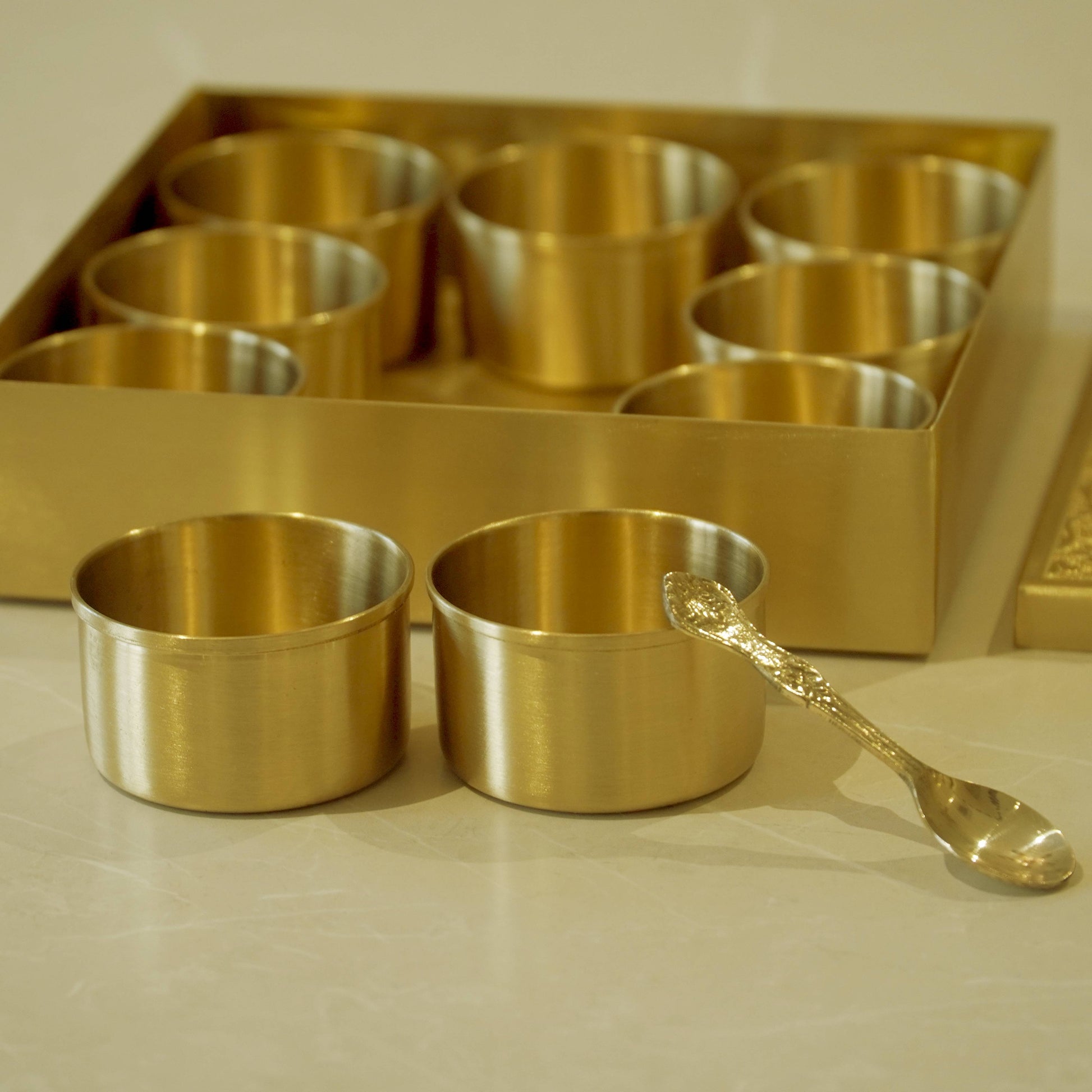 Brass Square Matte Masala Daani/Spice Box
