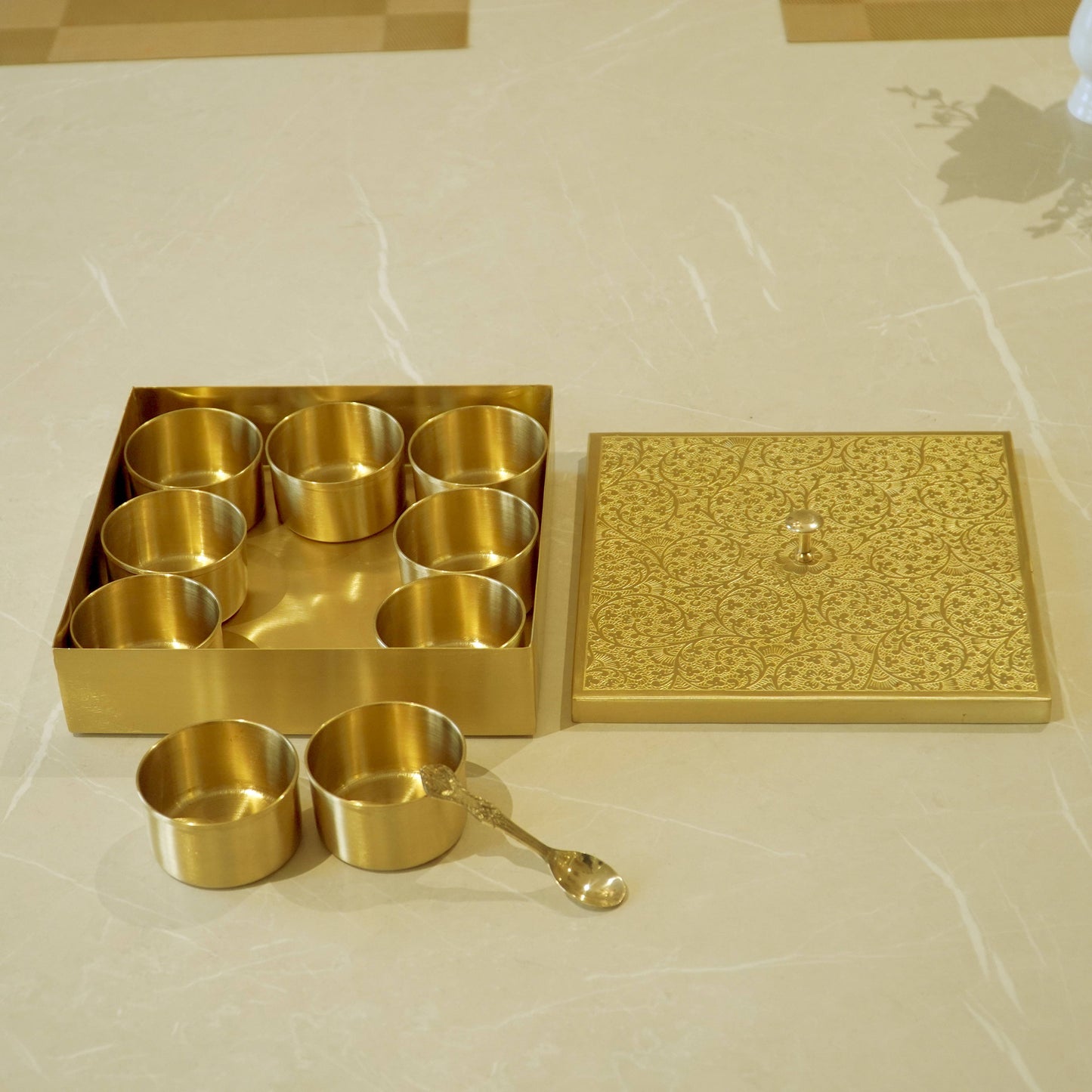 Brass Square Matte Masala Daani/Spice Box