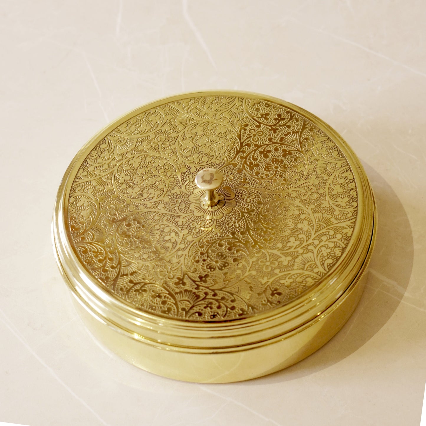 Etched Brass Masala/ Spice Box (7 Inch)