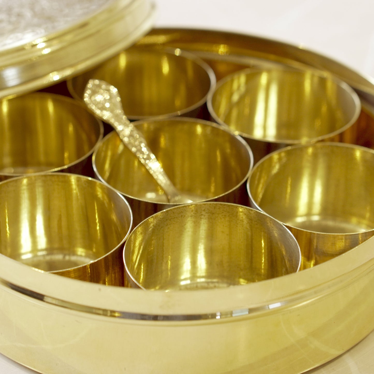 Etched Brass Masala/ Spice Box (7 Inch)