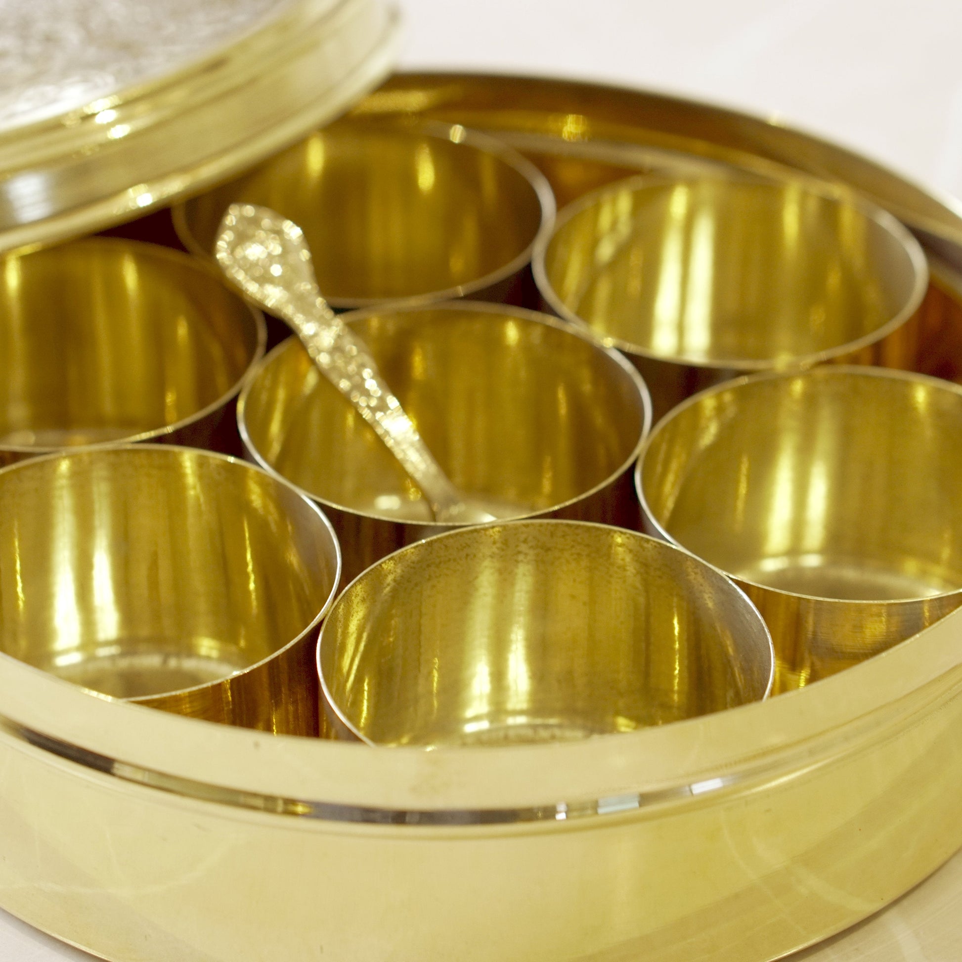 Etched Brass Masala/ Spice Box (7 Inch)