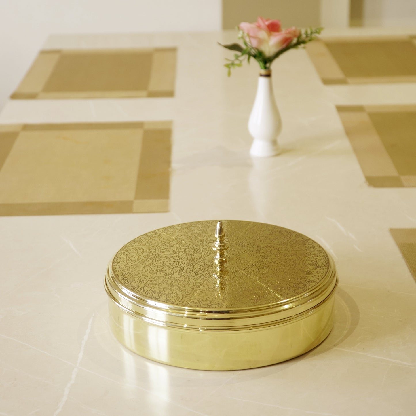 Brass Etched Spice / Masala Box 9inch