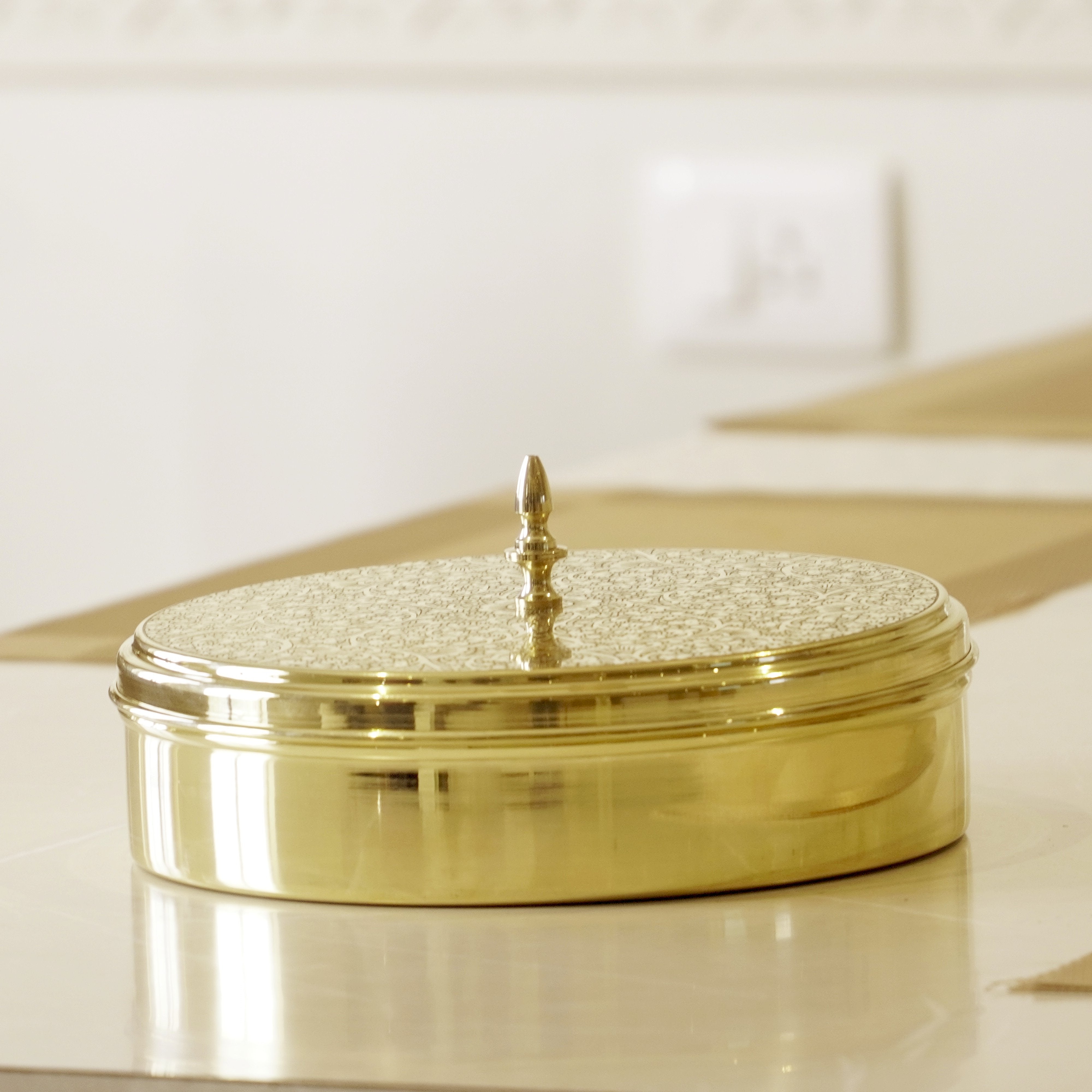 Brass Etched Spice / Masala Box 9inch