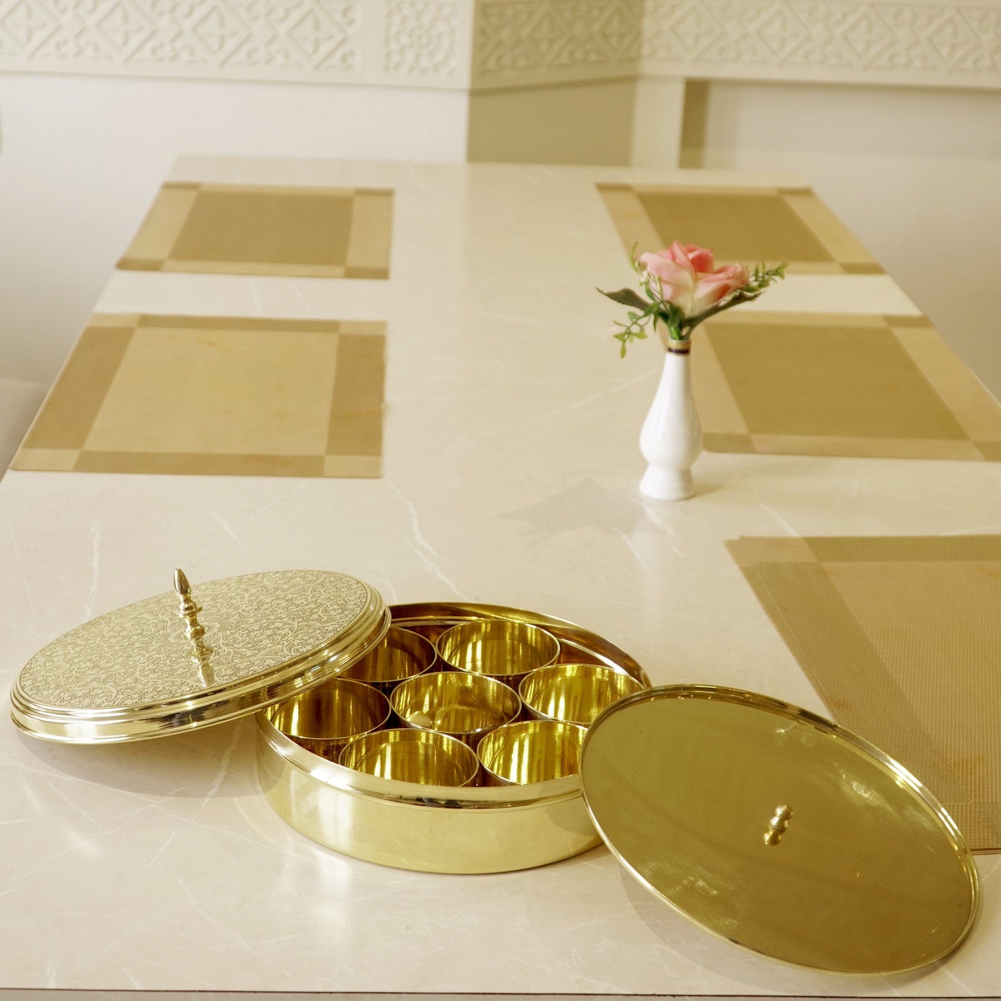 Brass Etched Spice / Masala Box 9inch