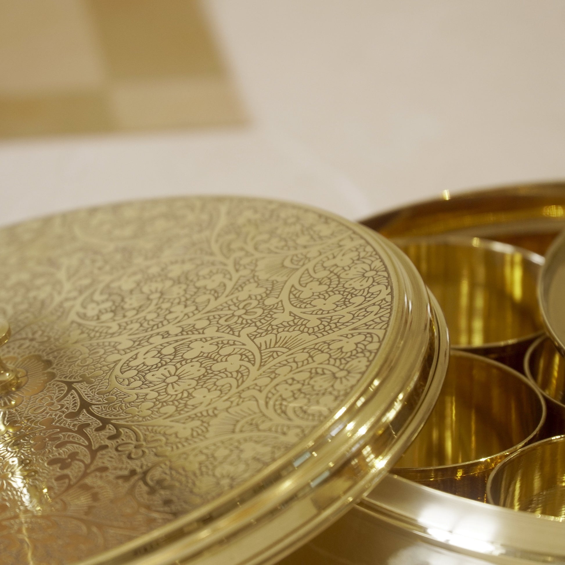 Brass Etched Spice / Masala Box 9inch