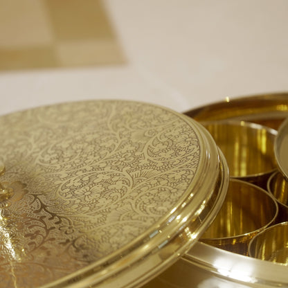 Brass Etched Spice / Masala Box 9inch