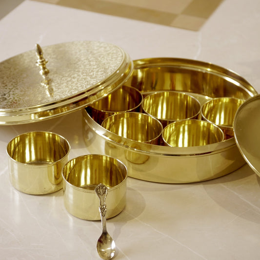 Brass Etched Spice / Masala Box 9inch