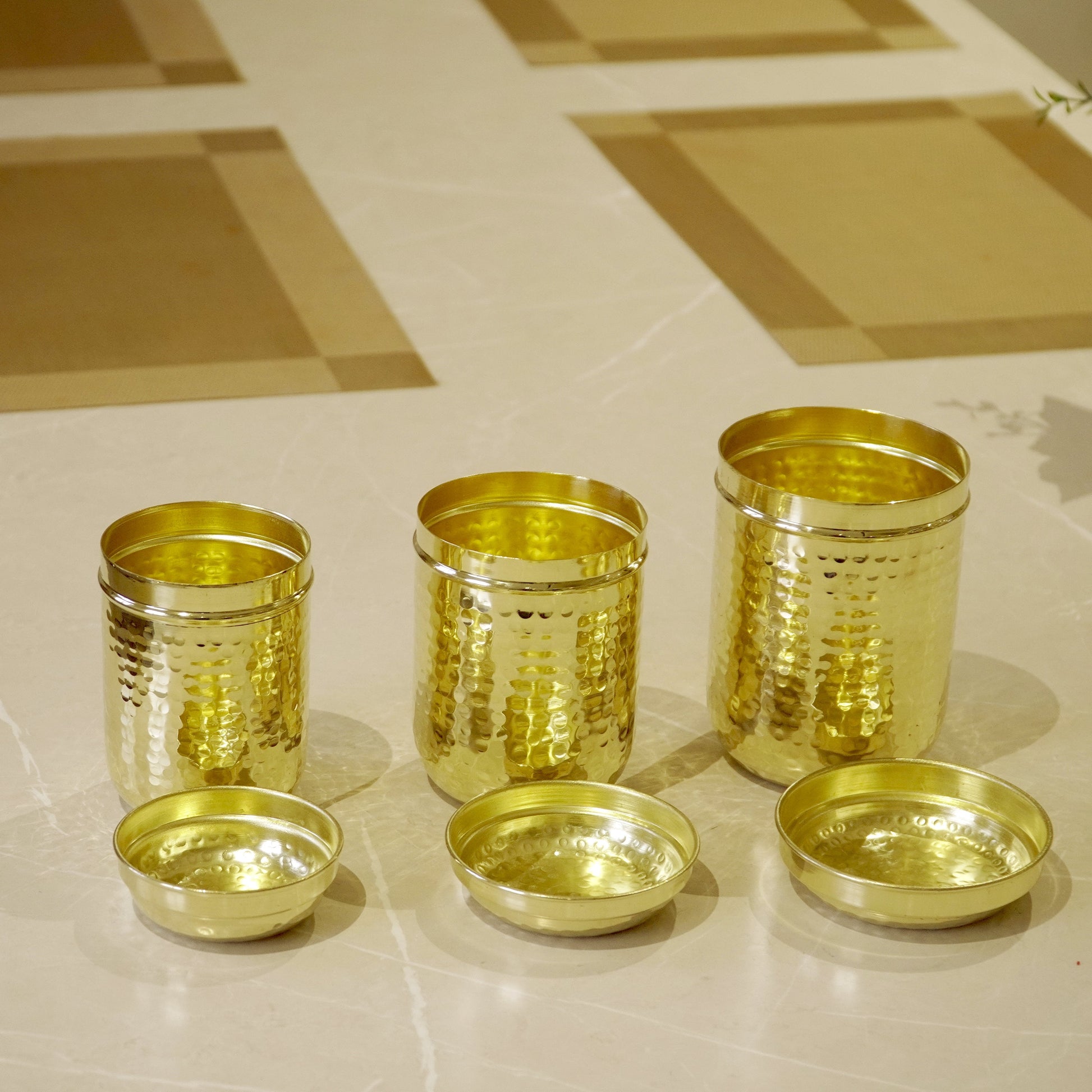 Brass Hammered Container/Dabba Set