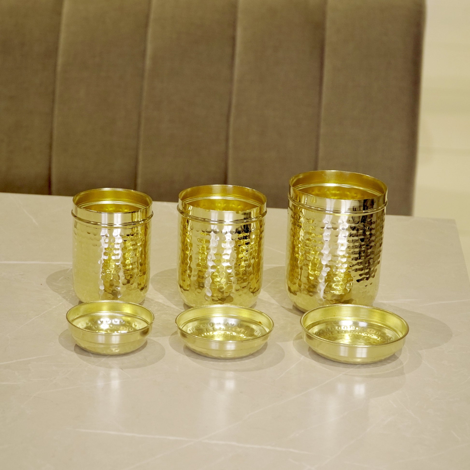 Brass Hammered Container/Dabba Set