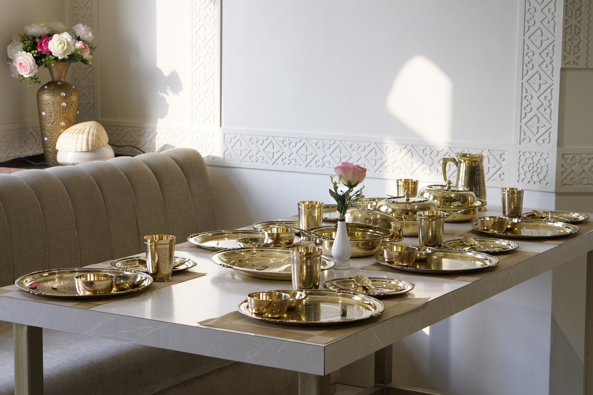 51 Piece brass Etched Dinner Set