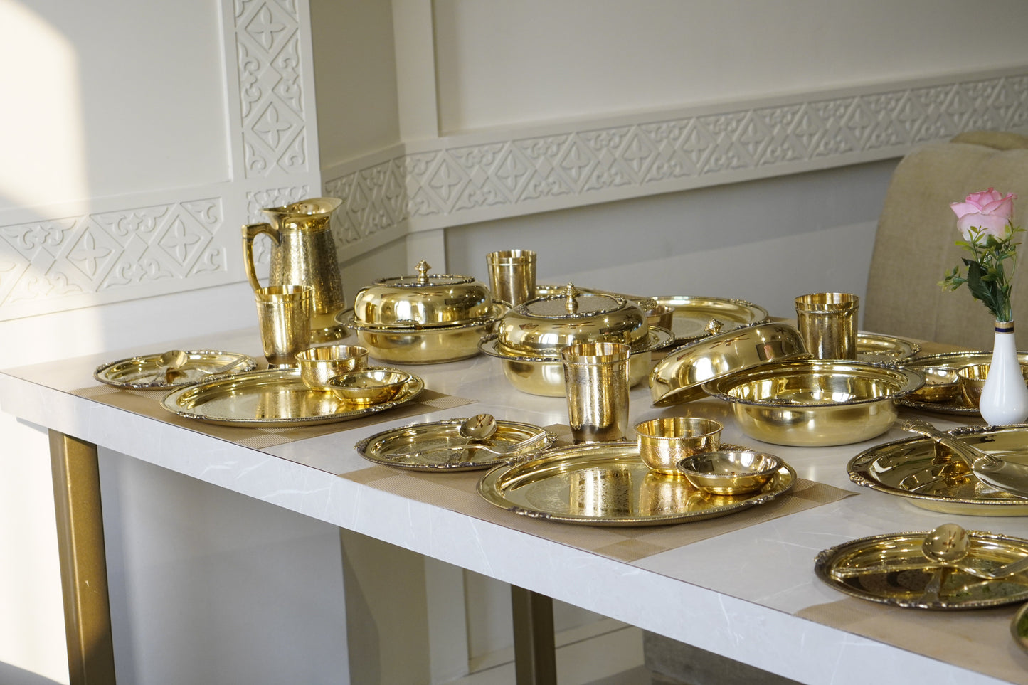 51 Piece brass Etched Dinner Set