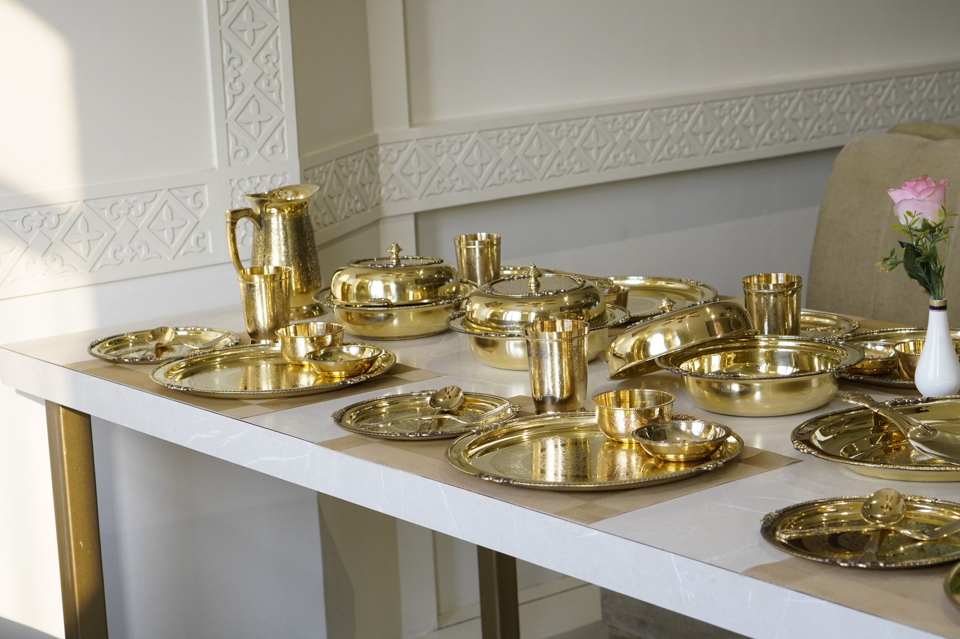 51 Piece brass Etched Dinner Set