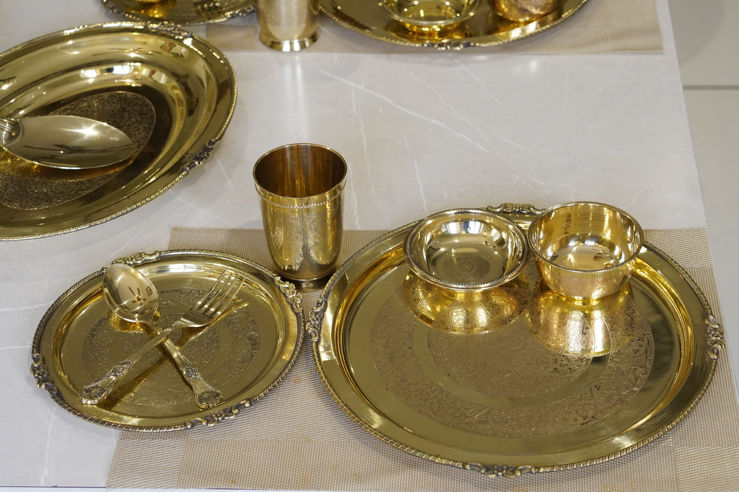 51 Piece brass Etched Dinner Set
