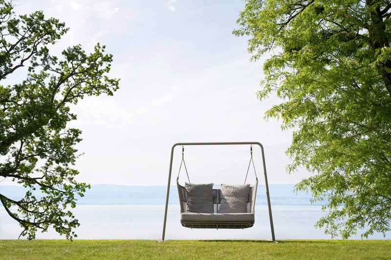 Inga Double Seater Hanging Swing With Stand For Balcony, Garden Swing (Grey) Braided & Rope
