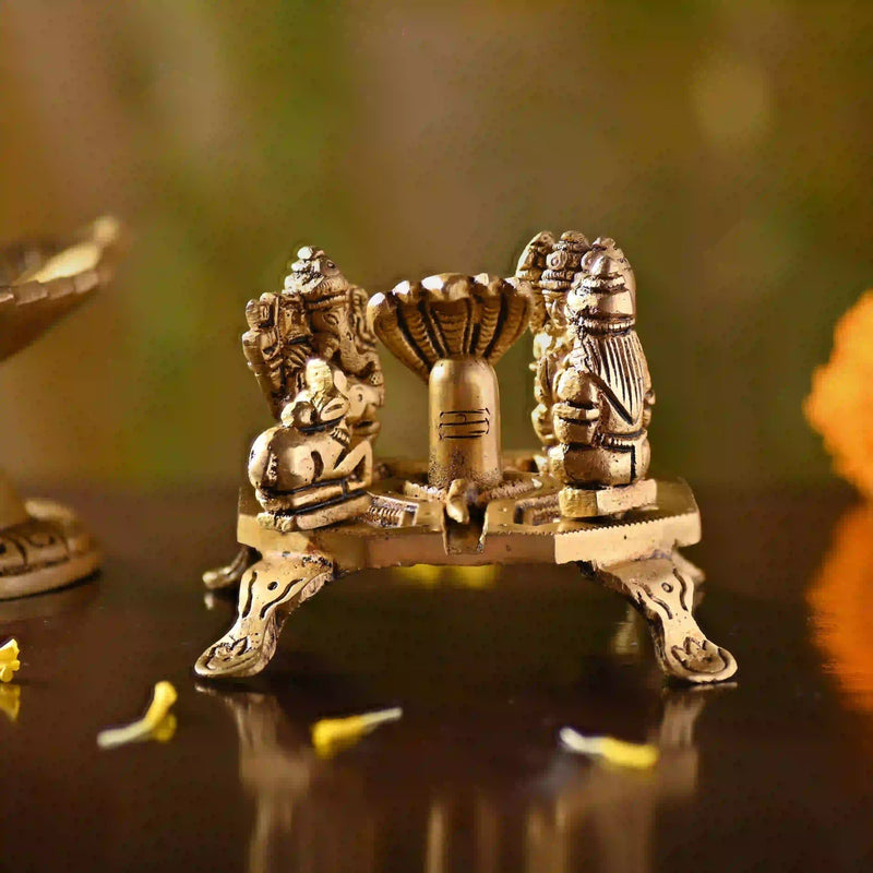 Brass Shivling with Family – Handcrafted Divine Temple Decor (2.5 Inch)