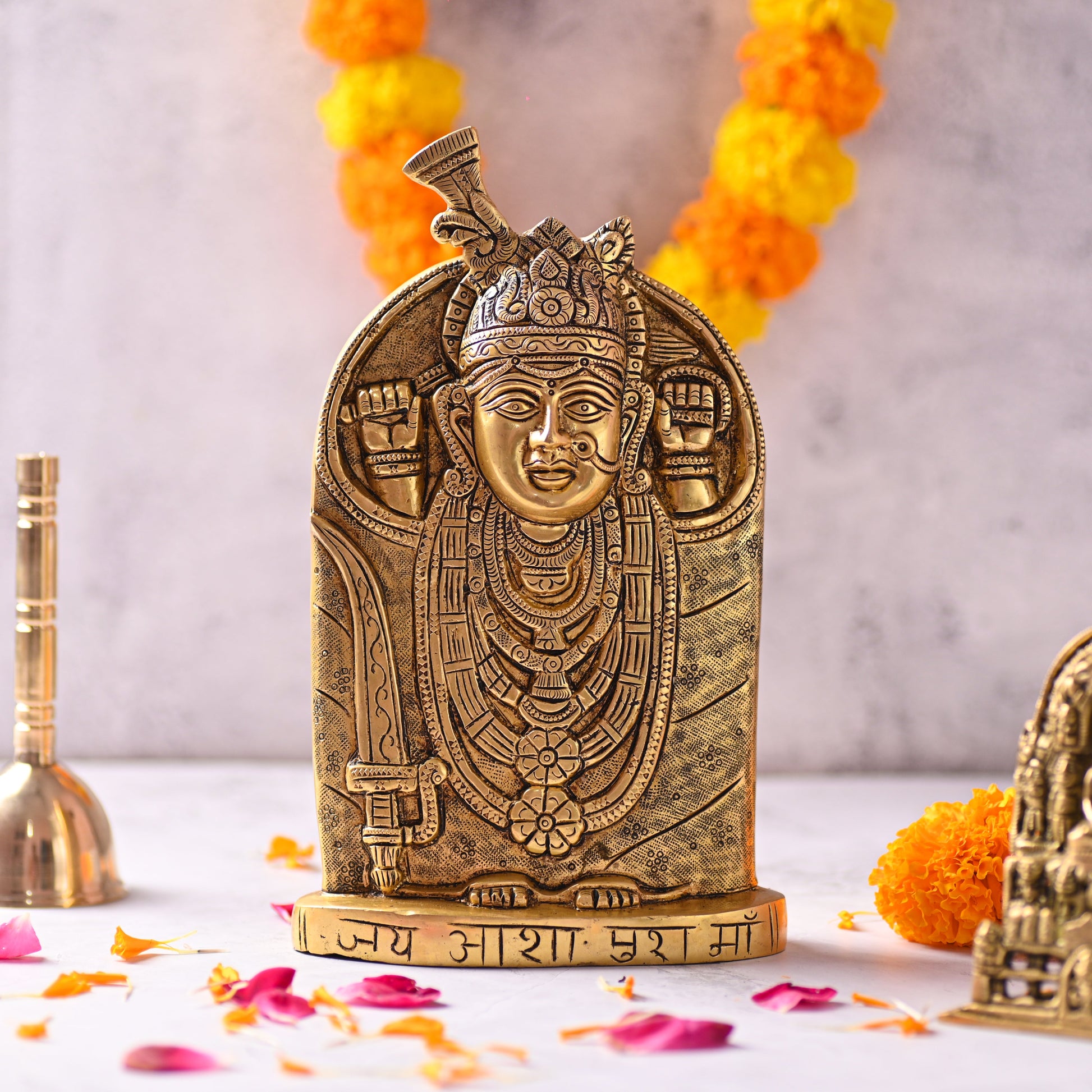 Brass Aashapura Maa Idol – Handcrafted Traditional Brass Decor (9.8 Inch)
