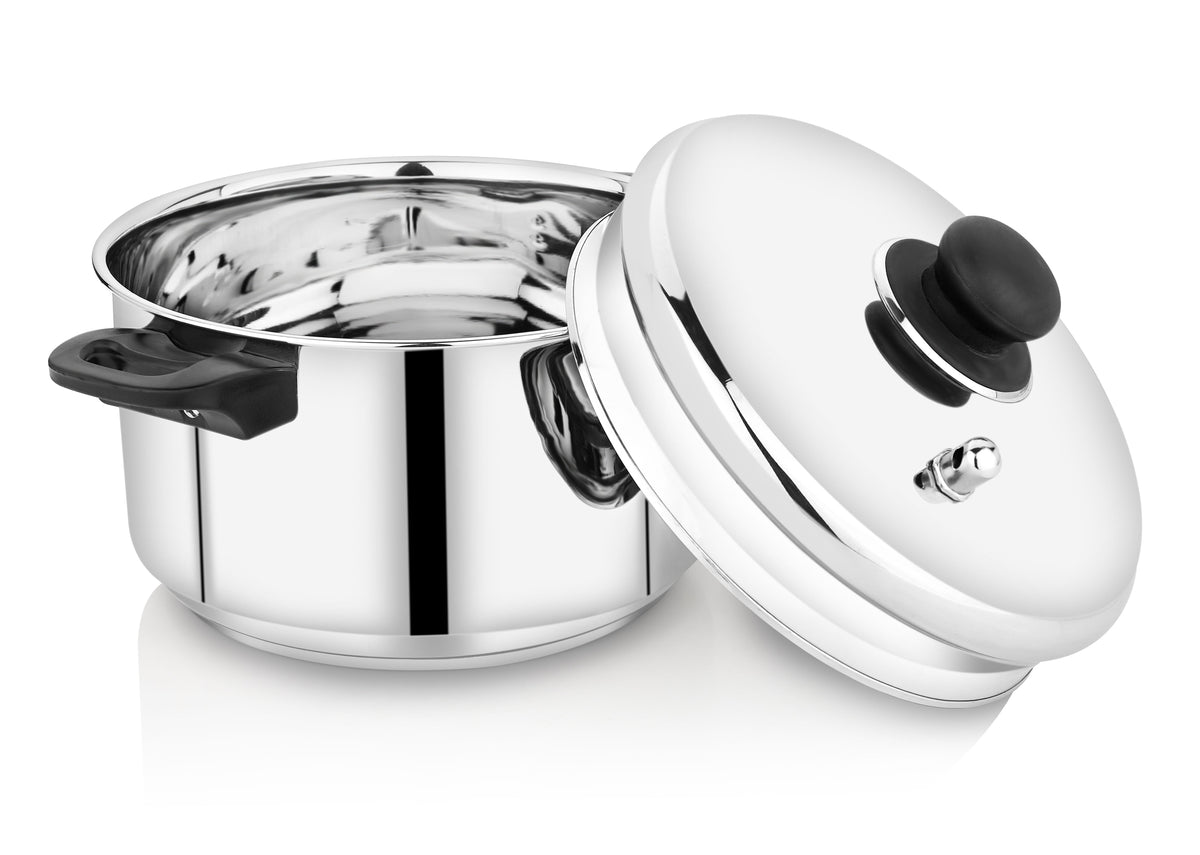Praylady Elite Stainless Steel Idli Cooker with Sandwich Bottom and Whistle 16 Idli- 4 Plates, Includes Idli Lifter