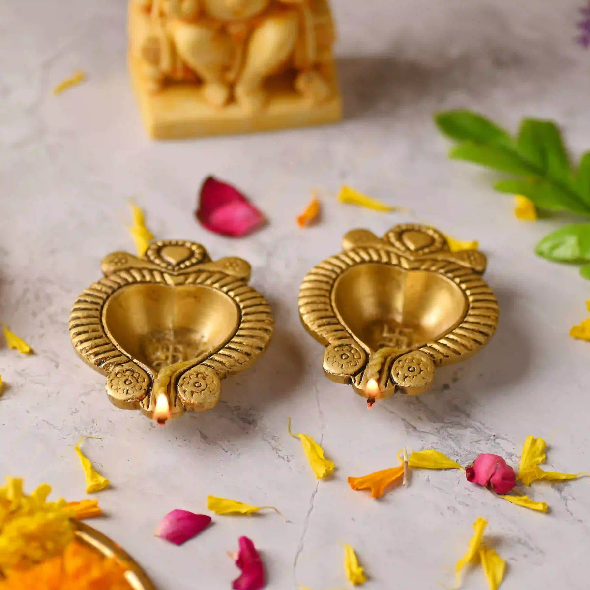 Brass Handcrafted Oil Diya Pair (0.7 Inch)