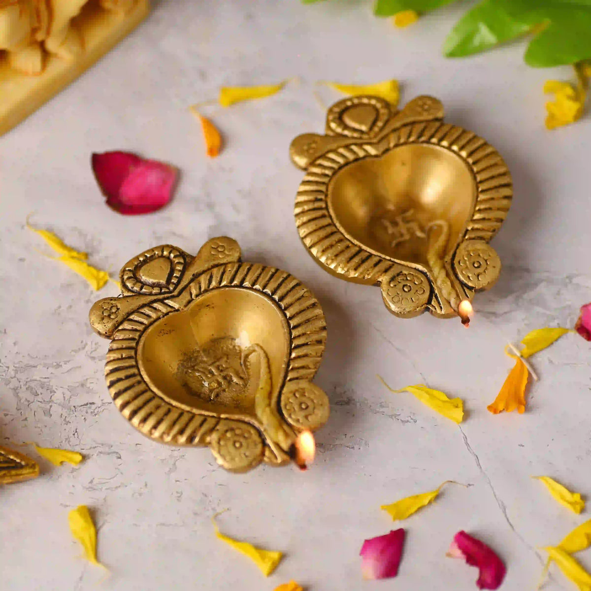 Brass Handcrafted Oil Diya Pair (0.7 Inch)
