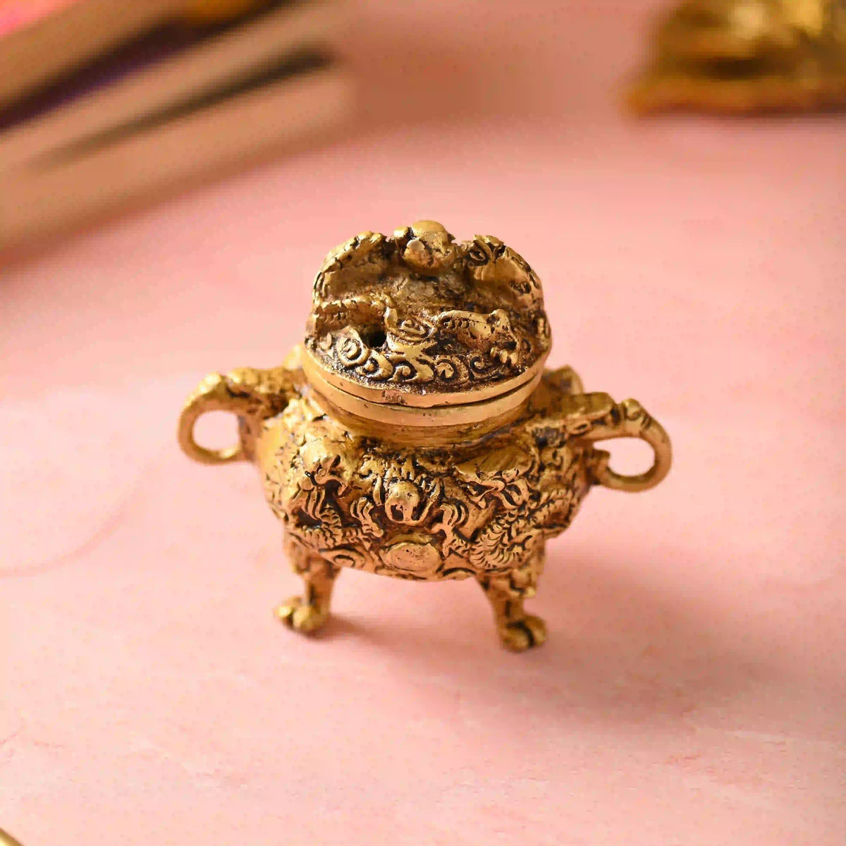 Brass Yali/kirtimukha Dhoop Dani & Incense Holder (4 Inch)