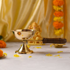 Brass Dhoop Aarti with Wooden Handle – Traditional Handmade Brassware