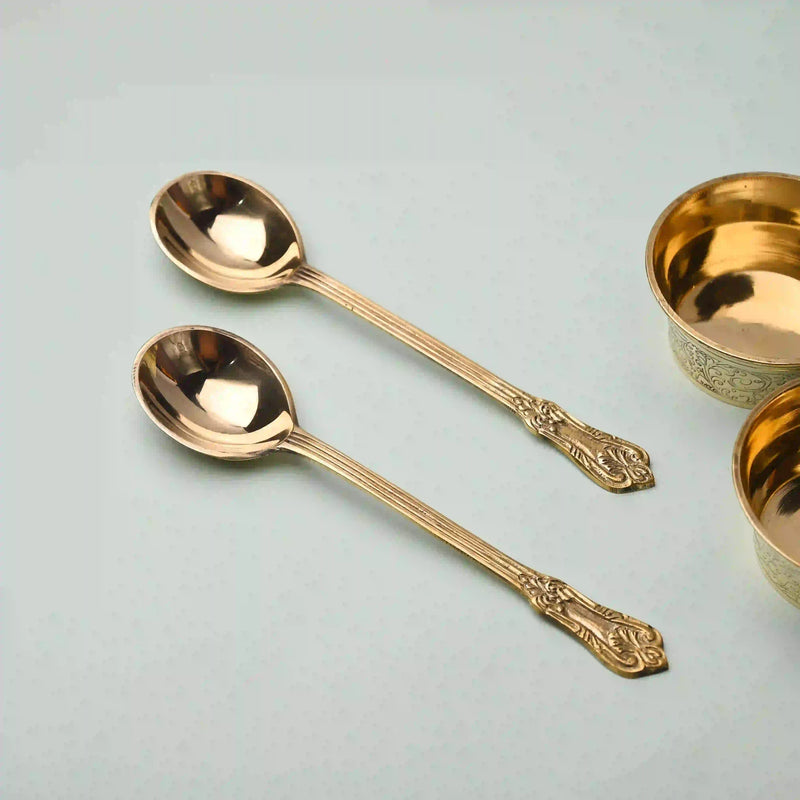 Handcrafted Brass Serving Spoon Pair