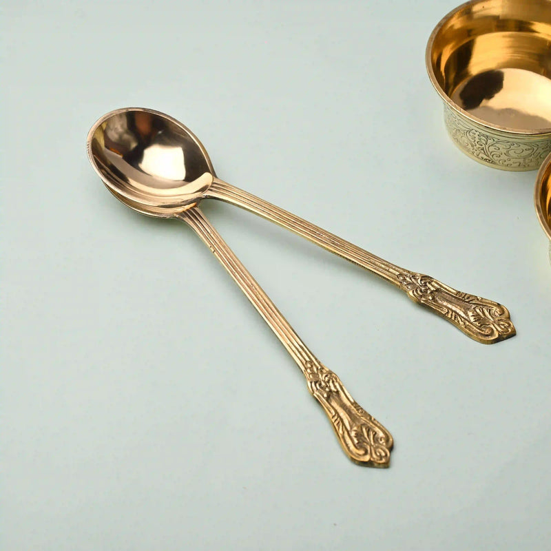 Handcrafted Brass Serving Spoon Pair