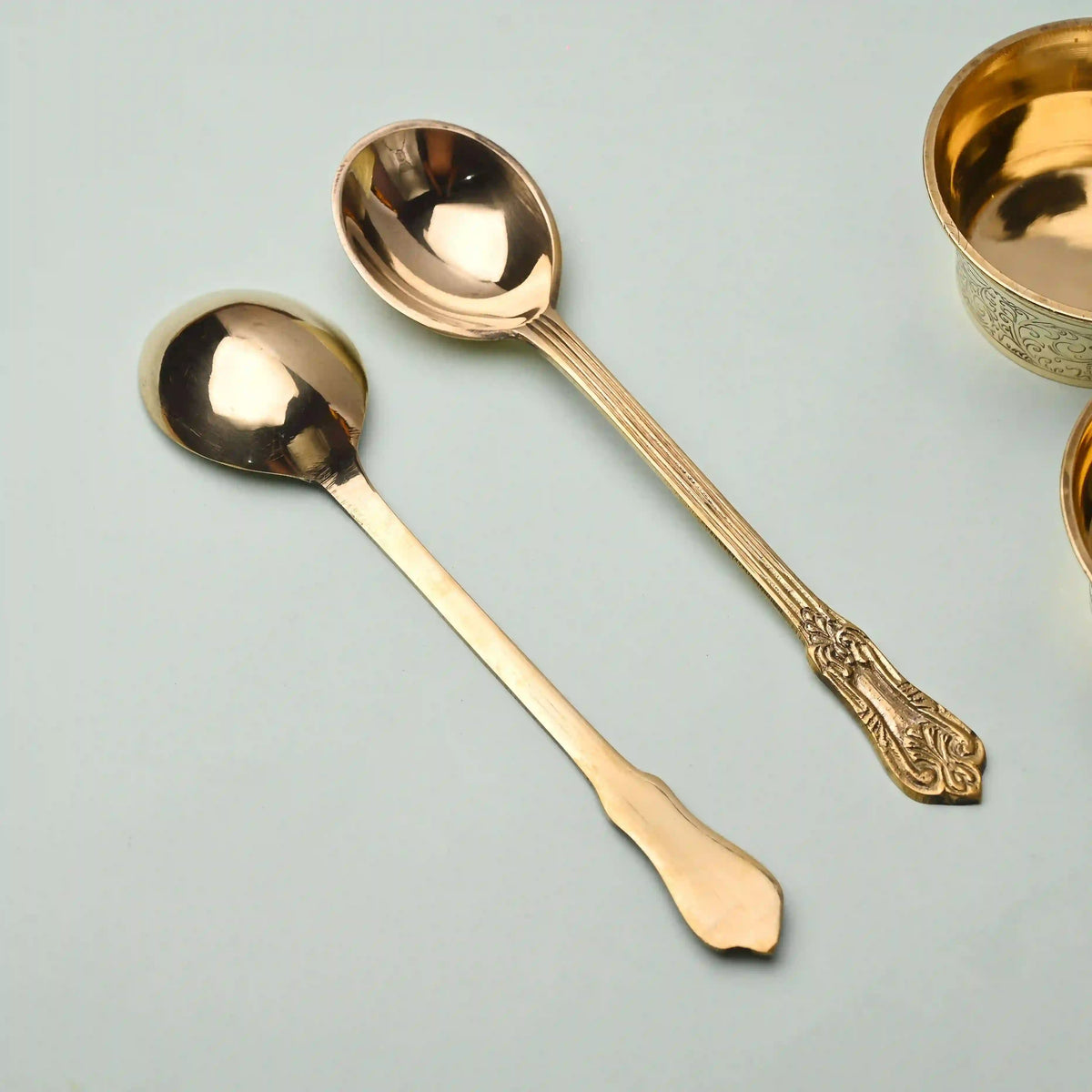 Handcrafted Brass Serving Spoon Pair