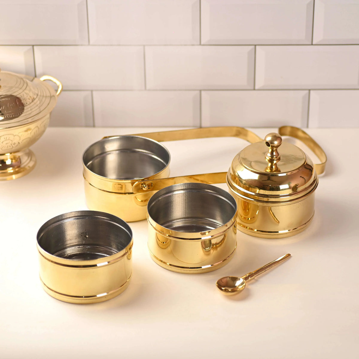 Brass 4-Tier Lunch Box/Tiffin Box (15.5 Inch)