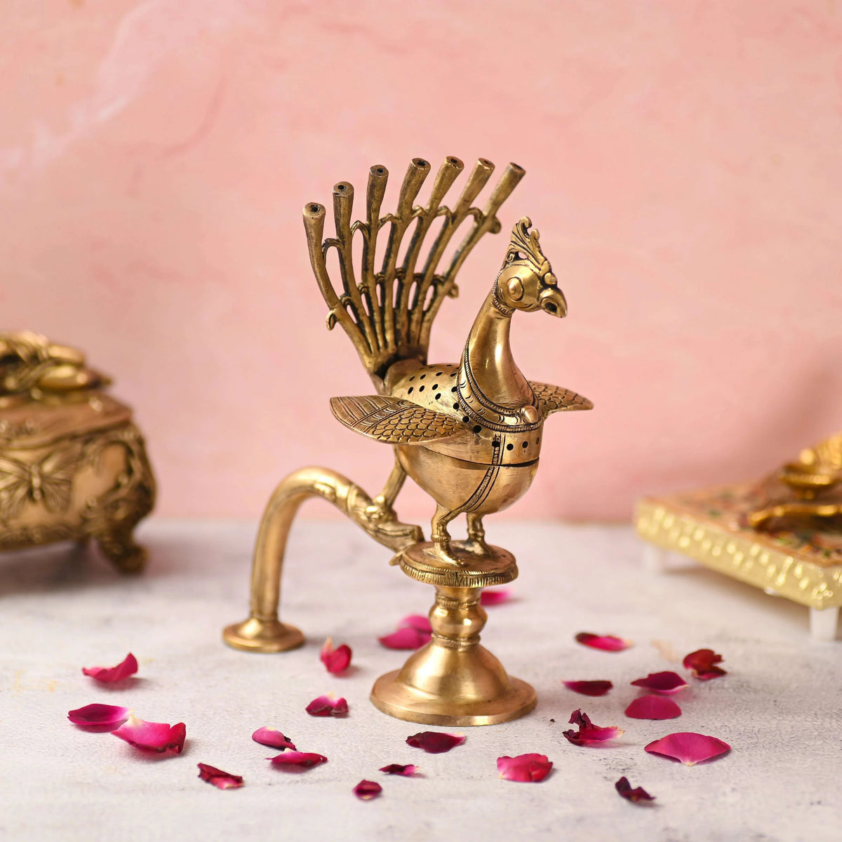 Brass Peacock Dhoop Dani & Incense Holder (8.5 Inch)