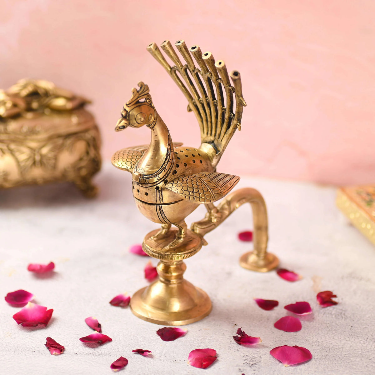 Brass Peacock Dhoop Dani & Incense Holder (8.5 Inch)