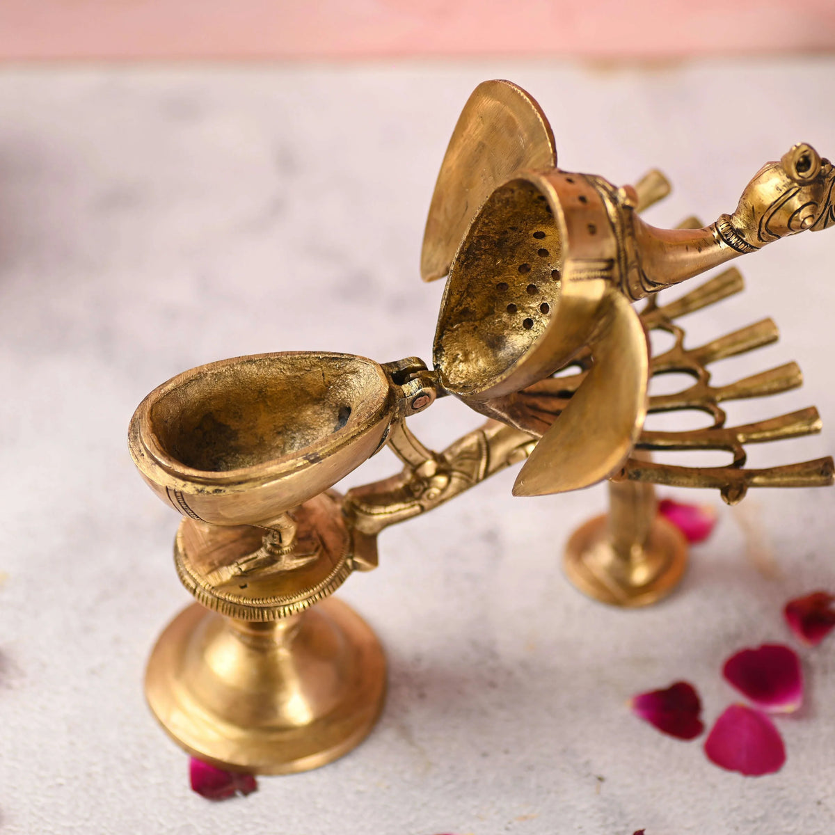 Brass Peacock Dhoop Dani & Incense Holder (8.5 Inch)