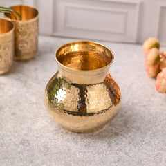 Brass Hammered Pooja Kalash – Premium Indian Brassware (5.2 Inch)