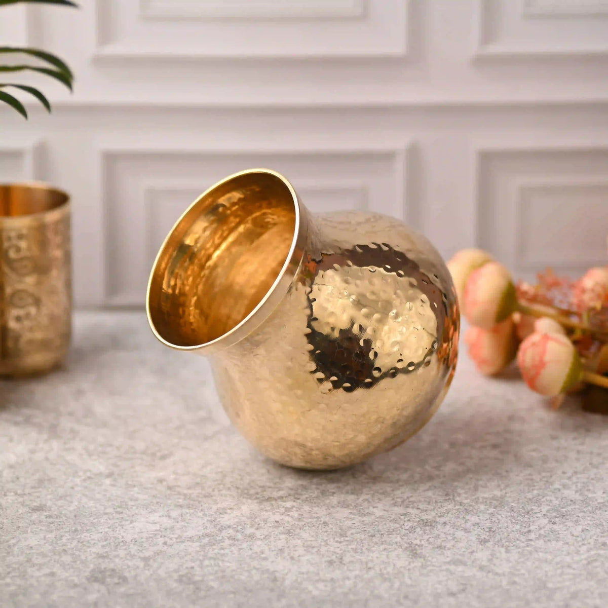 Brass Hammered Pooja Kalash – Premium Indian Brassware (5.2 Inch)