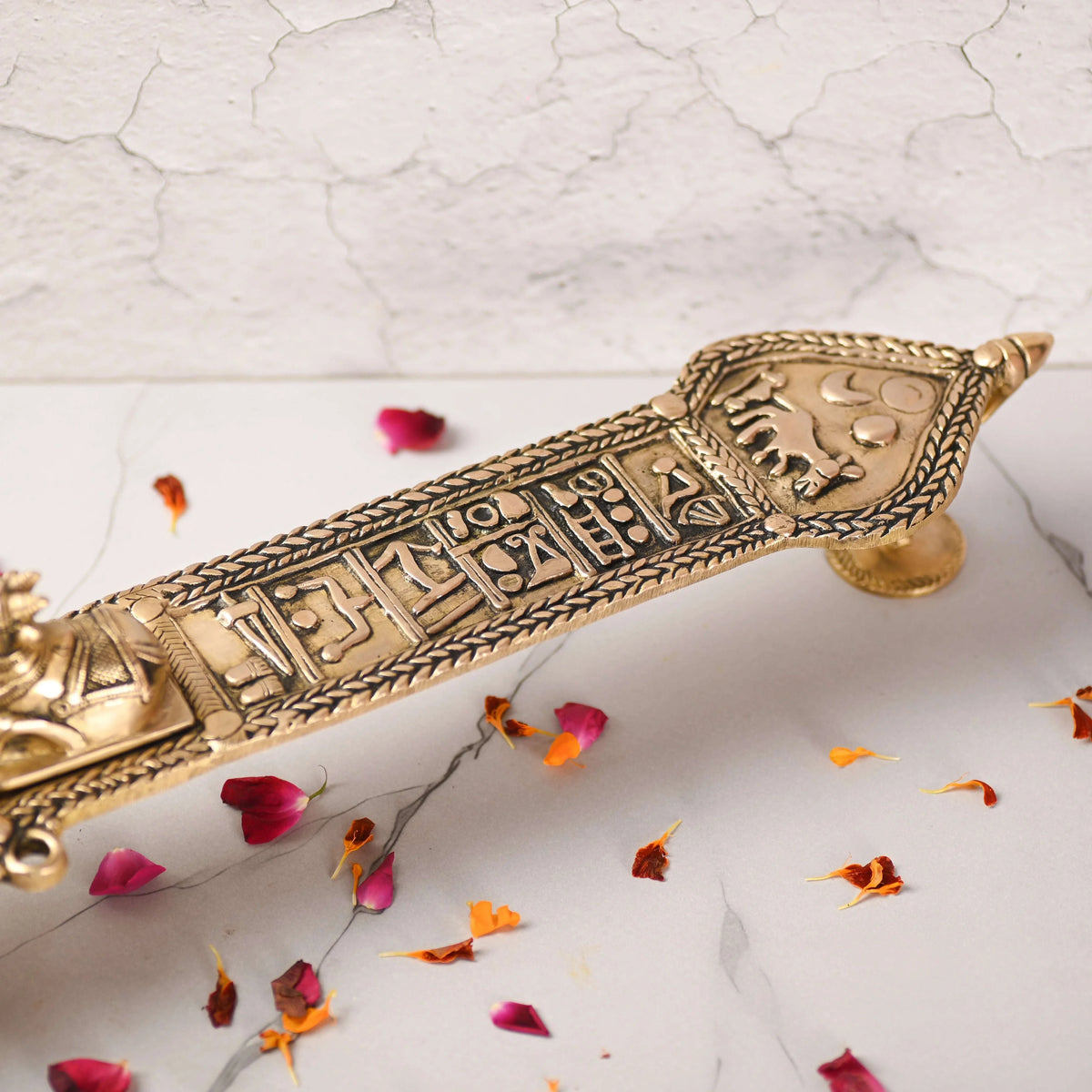 Brass Uddharani Ritual Spoon with Nandi and Shivling (23.5 Inch)